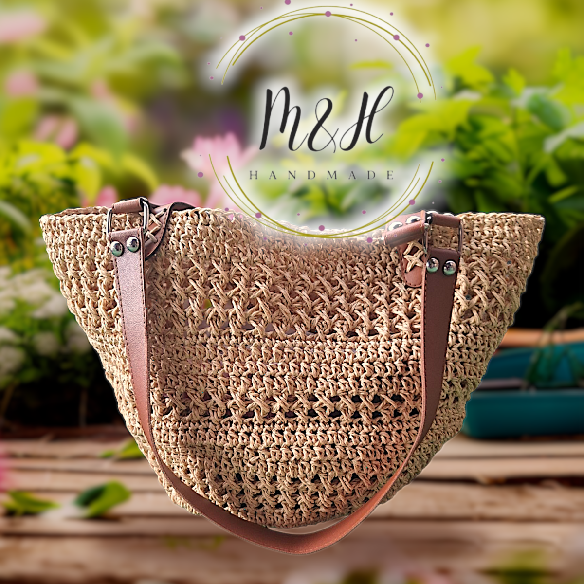 👜 شنطة كروشيه صيفية – Handmade Raffia Bag - Image 3