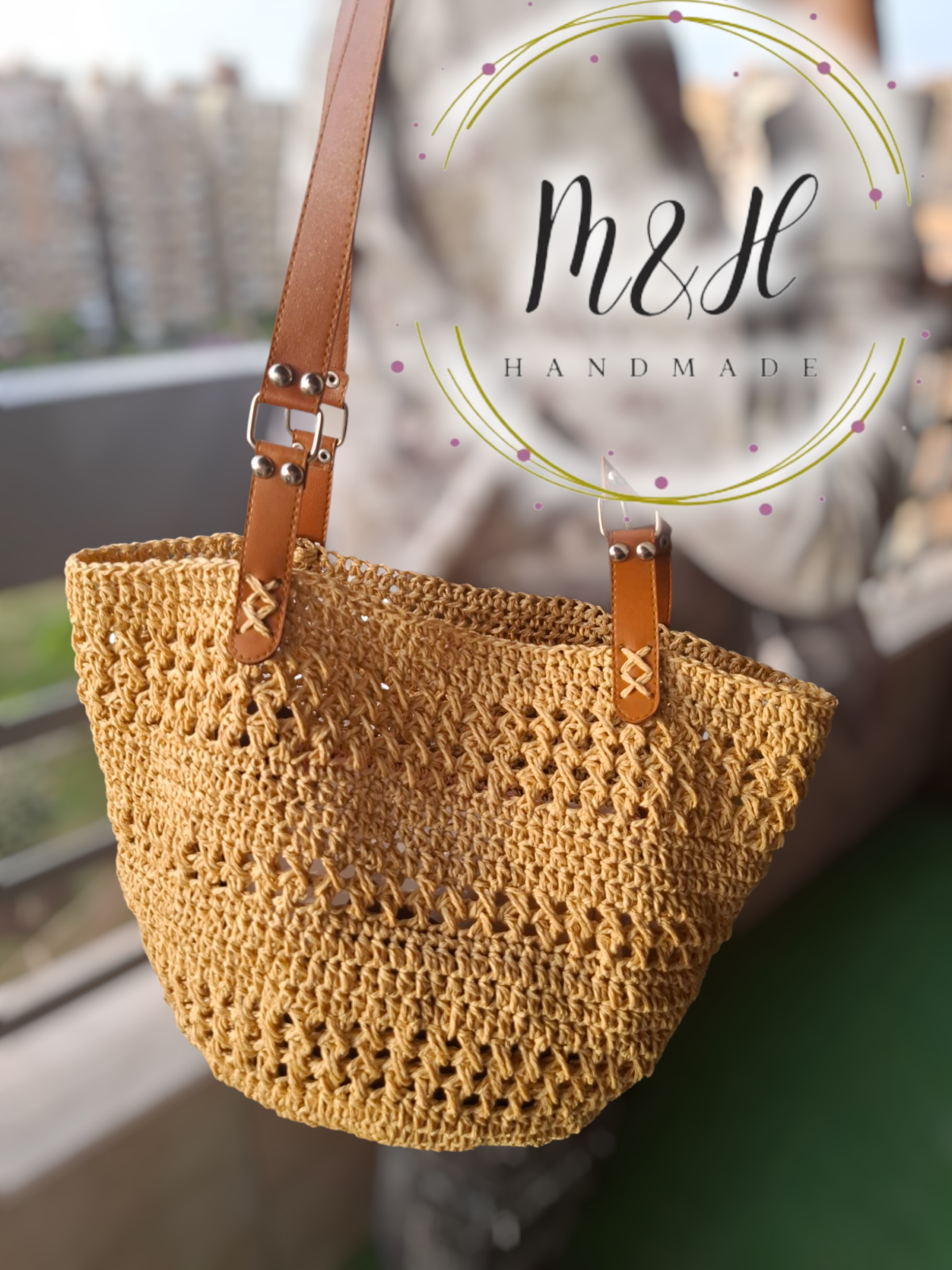 👜 شنطة كروشيه صيفية – Handmade Raffia Bag - Image 1