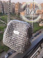 👜 شنطة سهرة كروشيه فضي – Handmade Silver Evening Bag - Image 3
