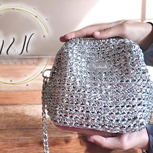 👜 شنطة سهرة كروشيه فضي – Handmade Silver Evening Bag