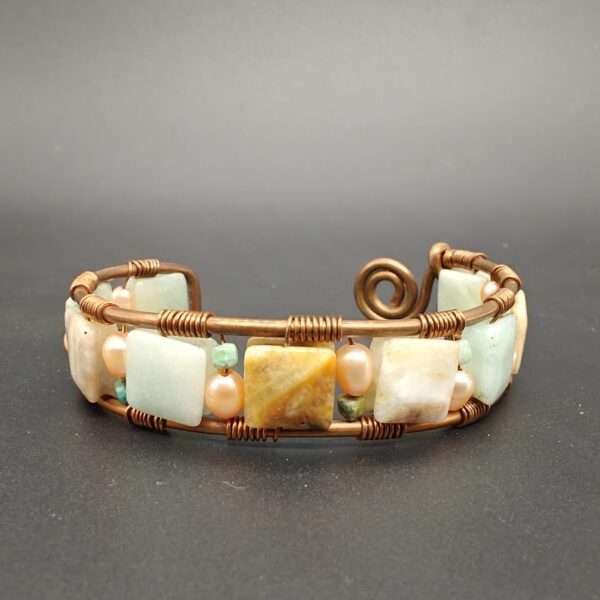 Geometric Square Bracelet with Aquamarine stones
