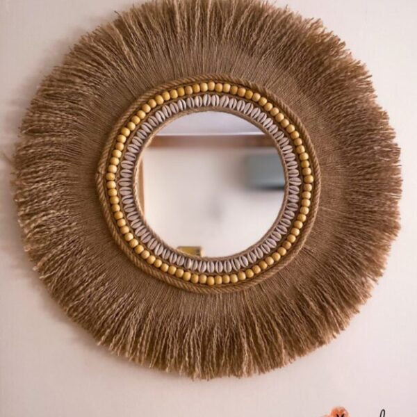 Jute mirror fringe wall decor